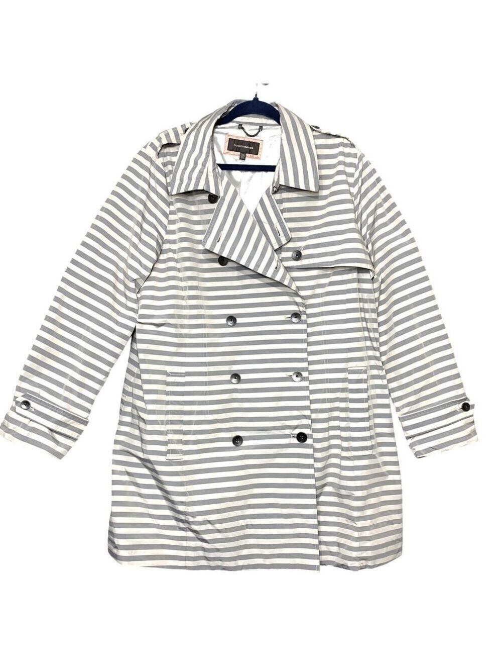 D Hayes Trench Coat Windbreaker Sz 2XL Gray White Striped Water repellant - Picture 4 of 16